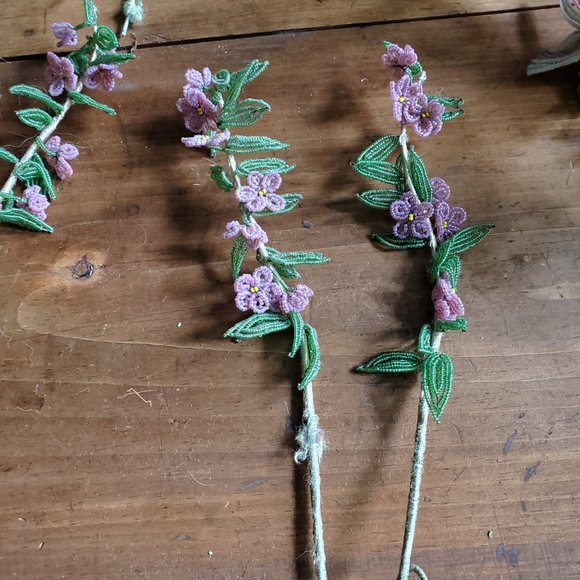 Vintage French Glass Beaded Flowers & Vase in Pink/White/Yellow. Bouquet 18"w. - Picture 8 of 11